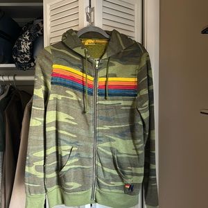 Aviator Nation 5 Stripe Zip Hoodie in camo / army green